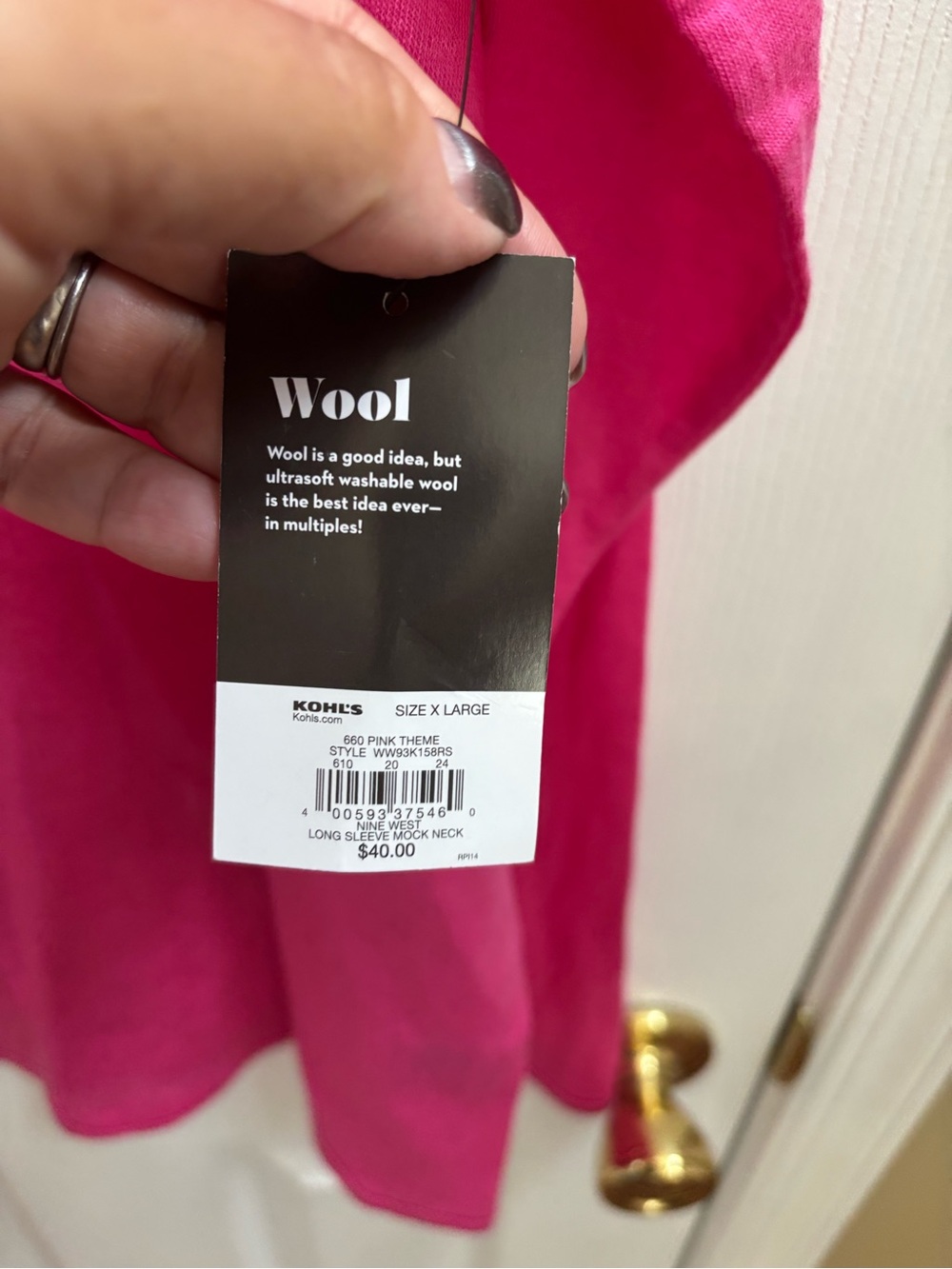 Nine West Lightweight Bright Pink Long Sleeve Mock Neck Top, Size XL, NWT - Picture 3 of 5